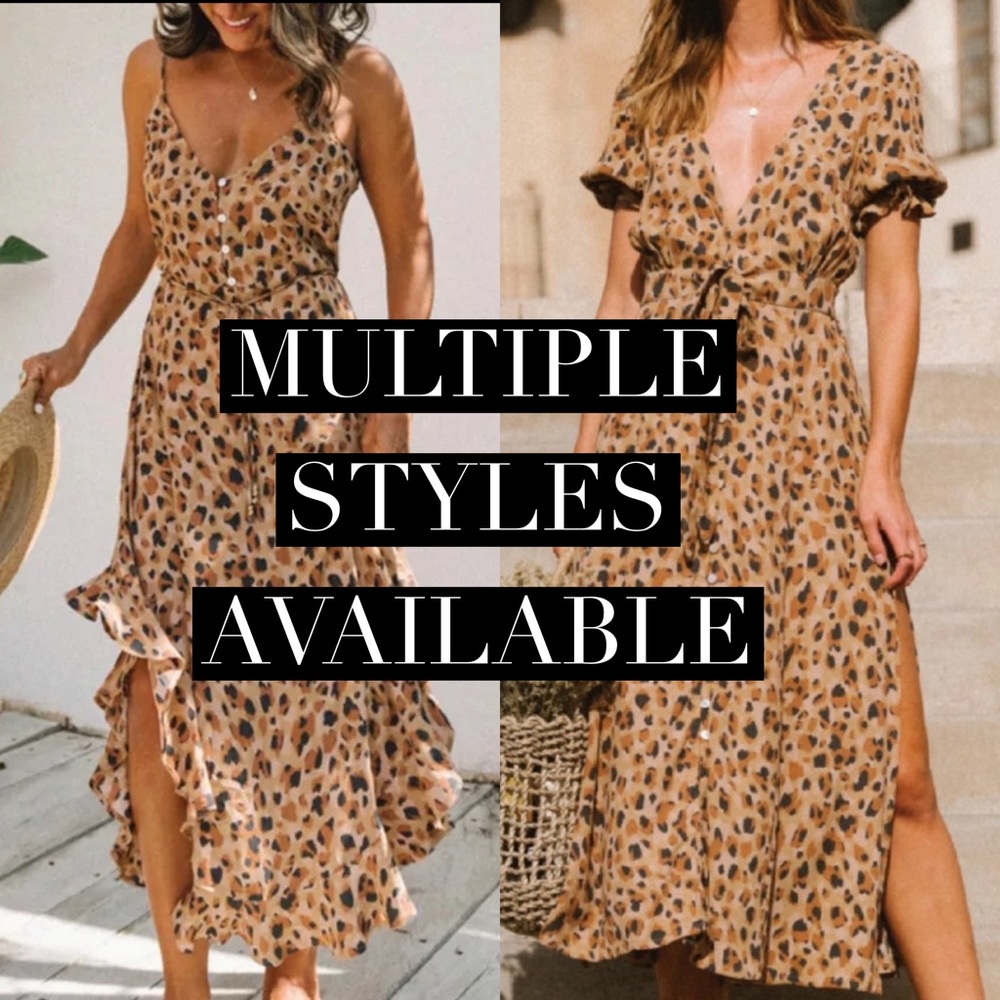 Leopard print boho button up cami midi dress - Picture 2 of 7